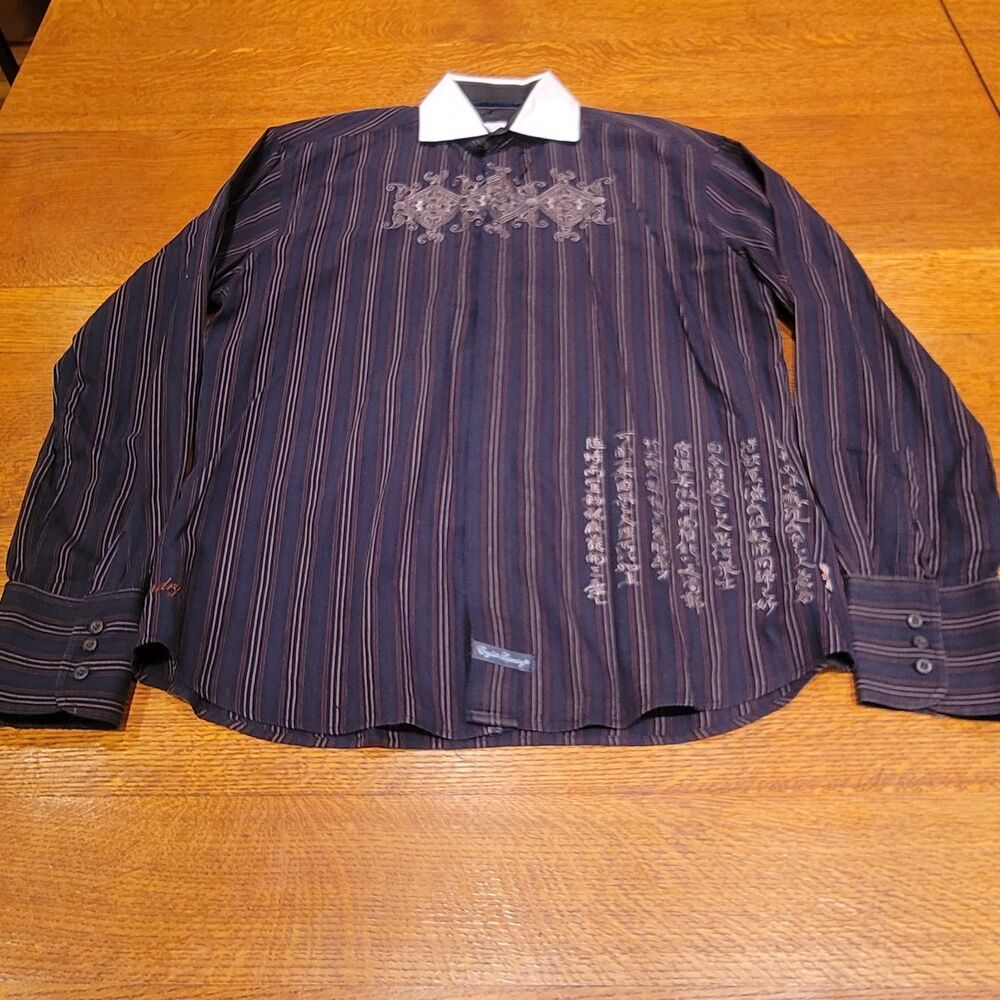 Christopher Wicks English Laundry Button Down Shirt Large Embroidered Striped
